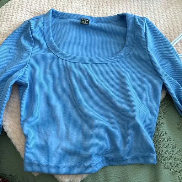 SHEIN Blue Ribbed Crop Top - Picture 1 of 1